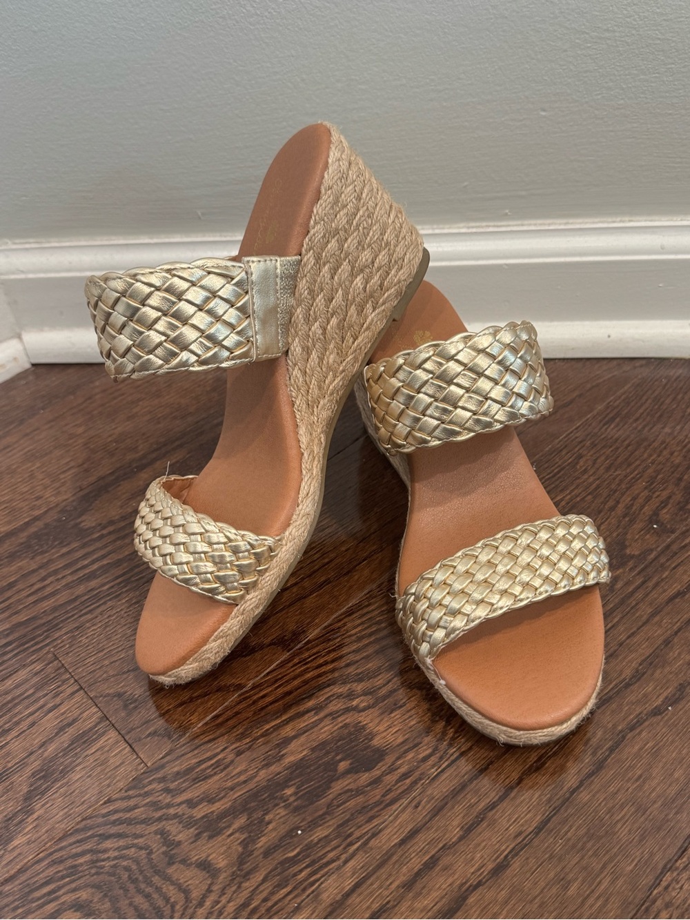 Tommy Bahama Gold Braided Double-Strap Espadrille Wedges